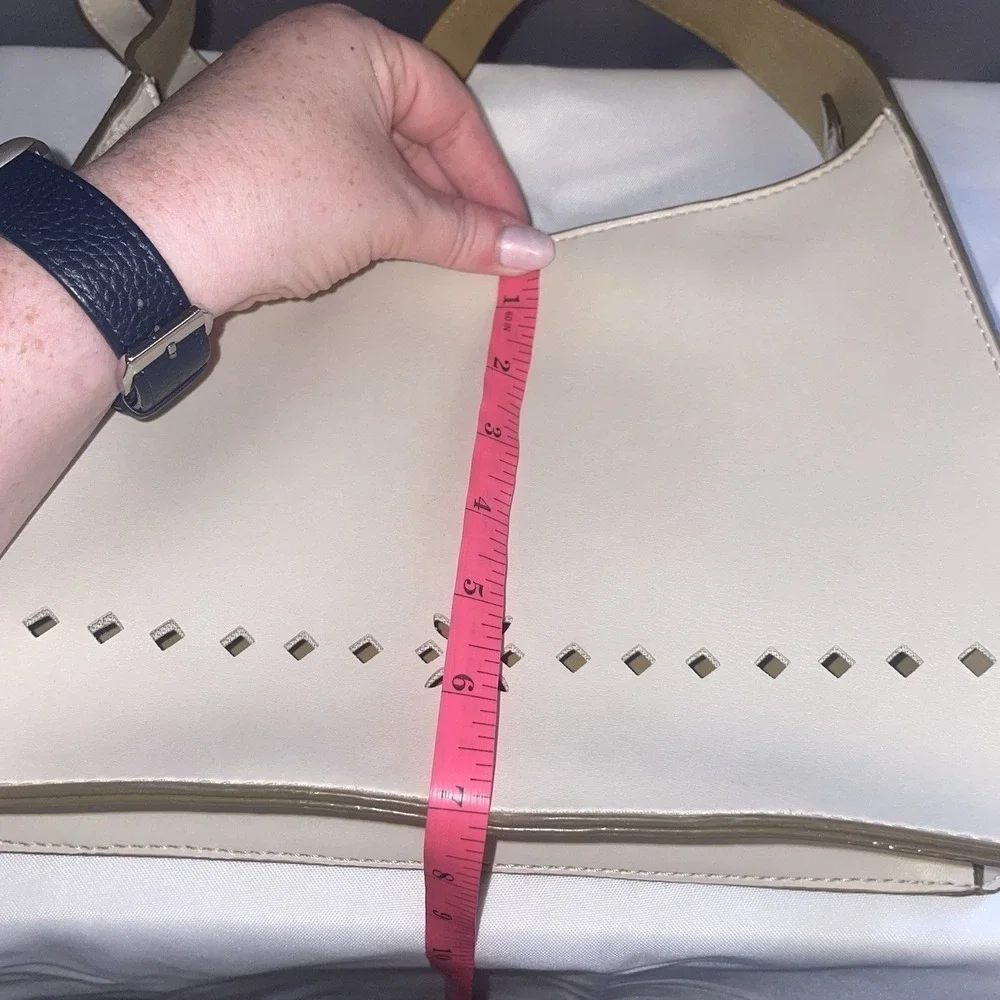 Mondani New York Ivory White Vegan Leather Laser Cut Hobo Bag Purse Shoulder Bag